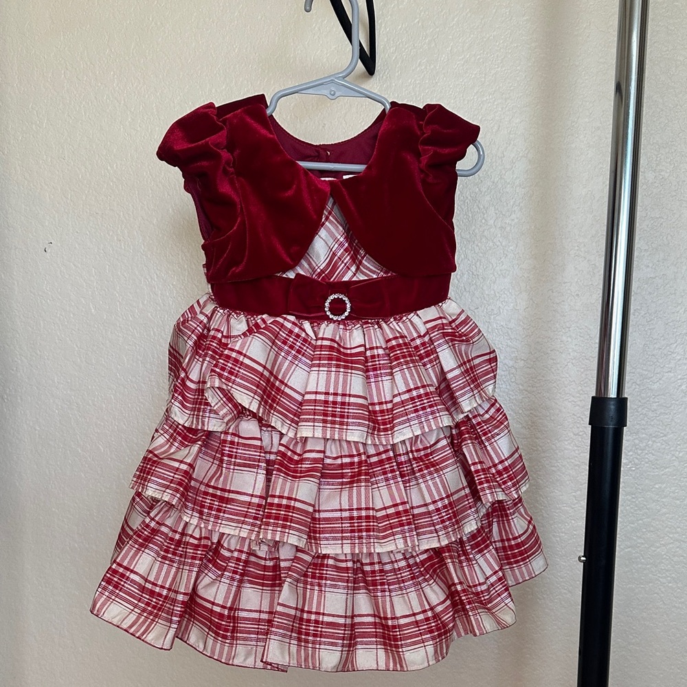 Jona Michelle Red and White Plaid Dress with Velvet Bolero